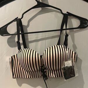 Elegant Black and Cream Striped Women's Bra